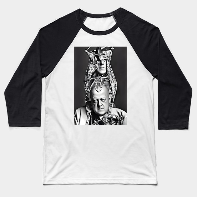 Black and White Cyberpunk Aleister Crowley The Great Beast of Thelema painted in a Surrealist and Impressionist style Baseball T-Shirt by hclara23